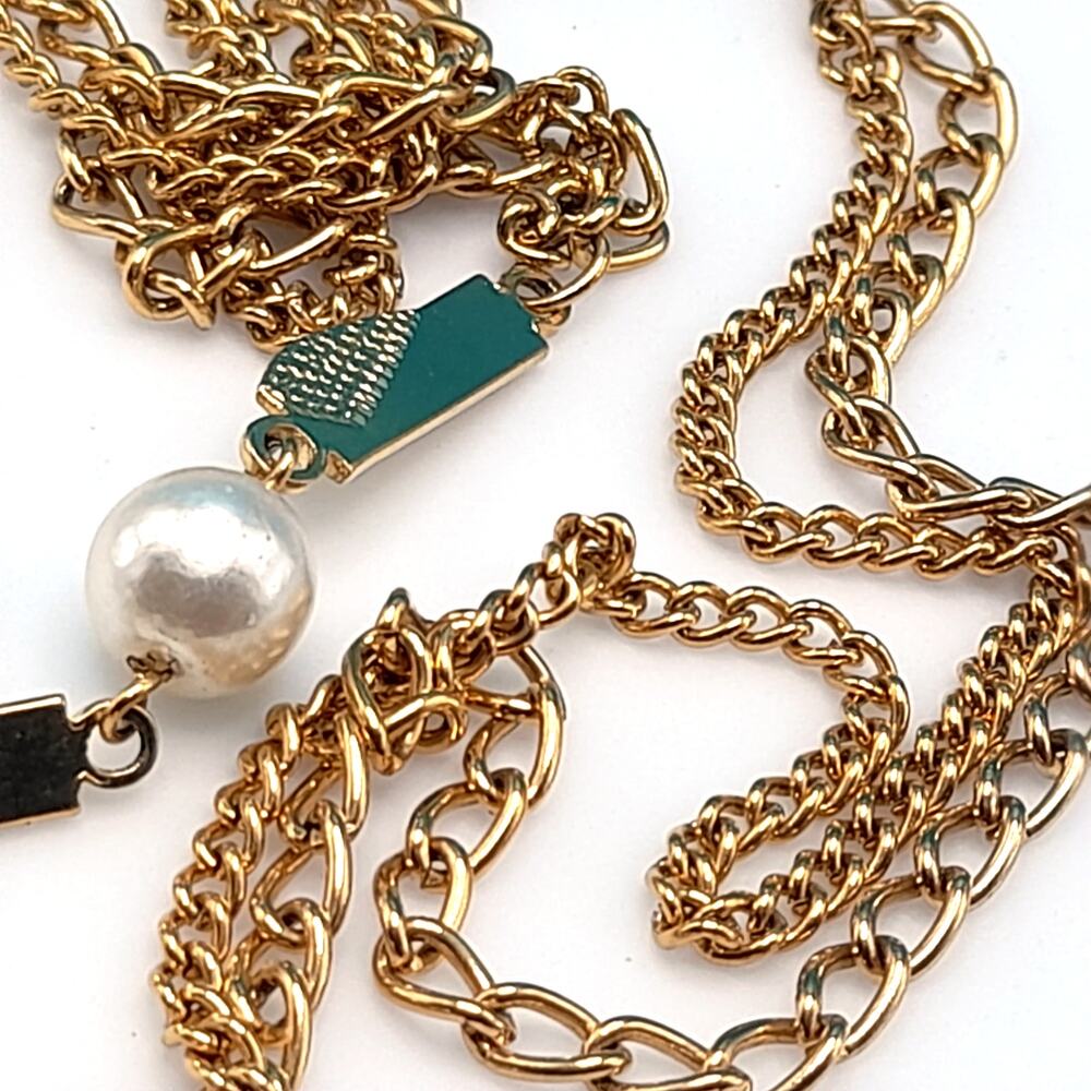 Vintage Long Chain Necklace, Faux Pearl Accents, 52 Inch, 1970s